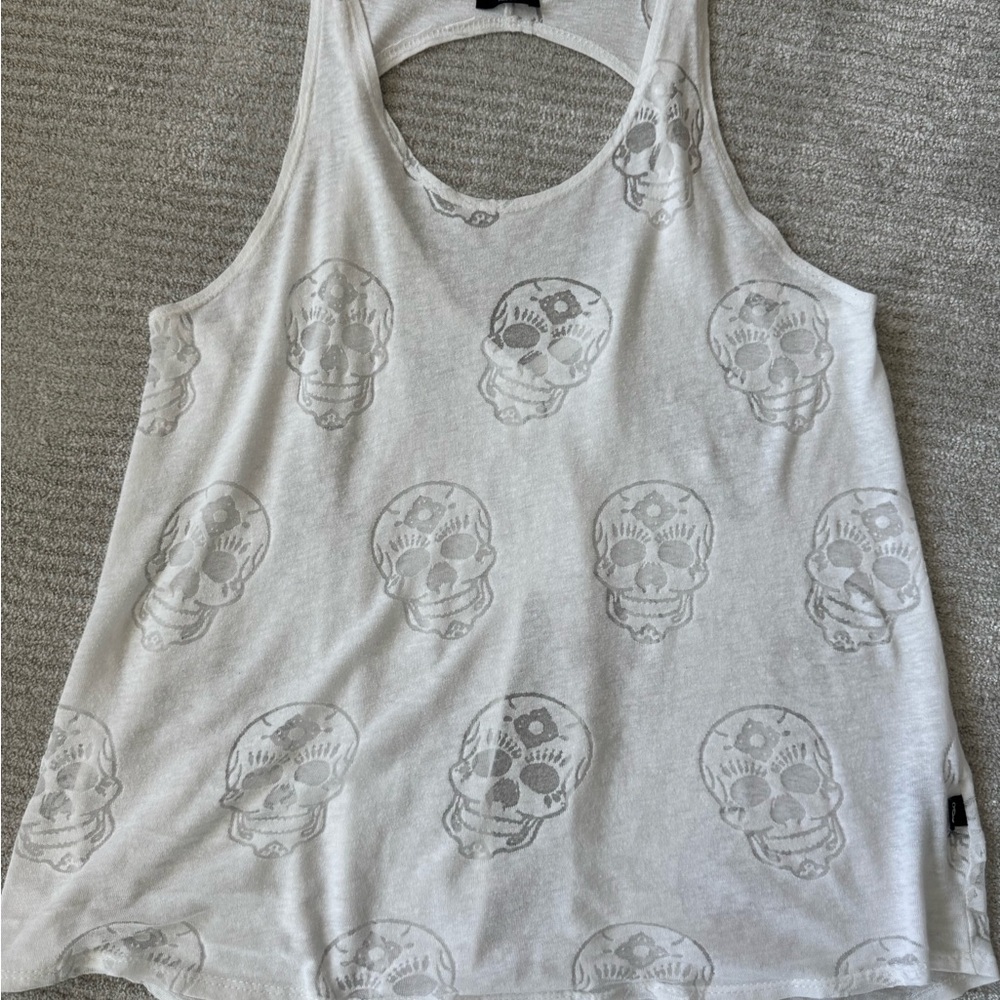 Terez White Graphic Skull Tie Back Tank Top